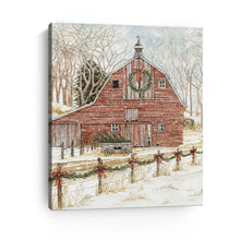 Snowy Red Barn Christmas