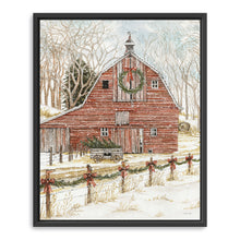 Snowy Red Barn Christmas