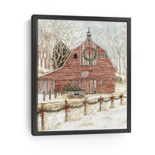 Snowy Red Barn Christmas