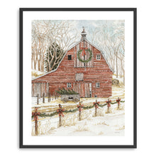 Snowy Red Barn Christmas
