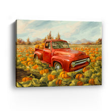 Truck and pumpkin field