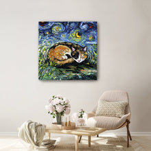 Sleepy Calico Night Canvas Wall Art