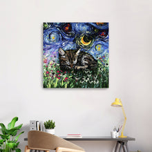 Sleepy Tabby Kitten Night Canvas Wall Art