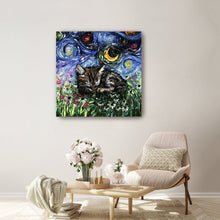 Sleepy Tabby Kitten Night Canvas Wall Art