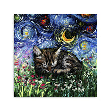 Sleepy Tabby Kitten Night Canvas Wall Art