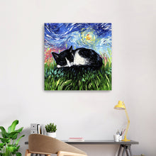 Sleepy Tuxedo Kitten Night Canvas Wall Art