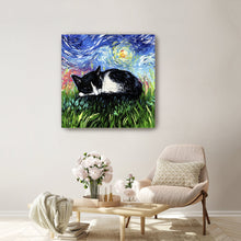 Sleepy Tuxedo Kitten Night Canvas Wall Art