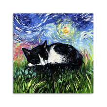 Sleepy Tuxedo Kitten Night Canvas Wall Art