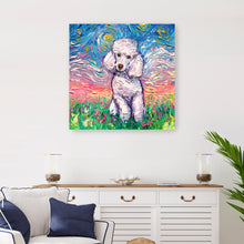 White Poodle Night Canvas Wall Art