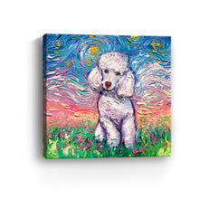 White Poodle Night Canvas Wall Art