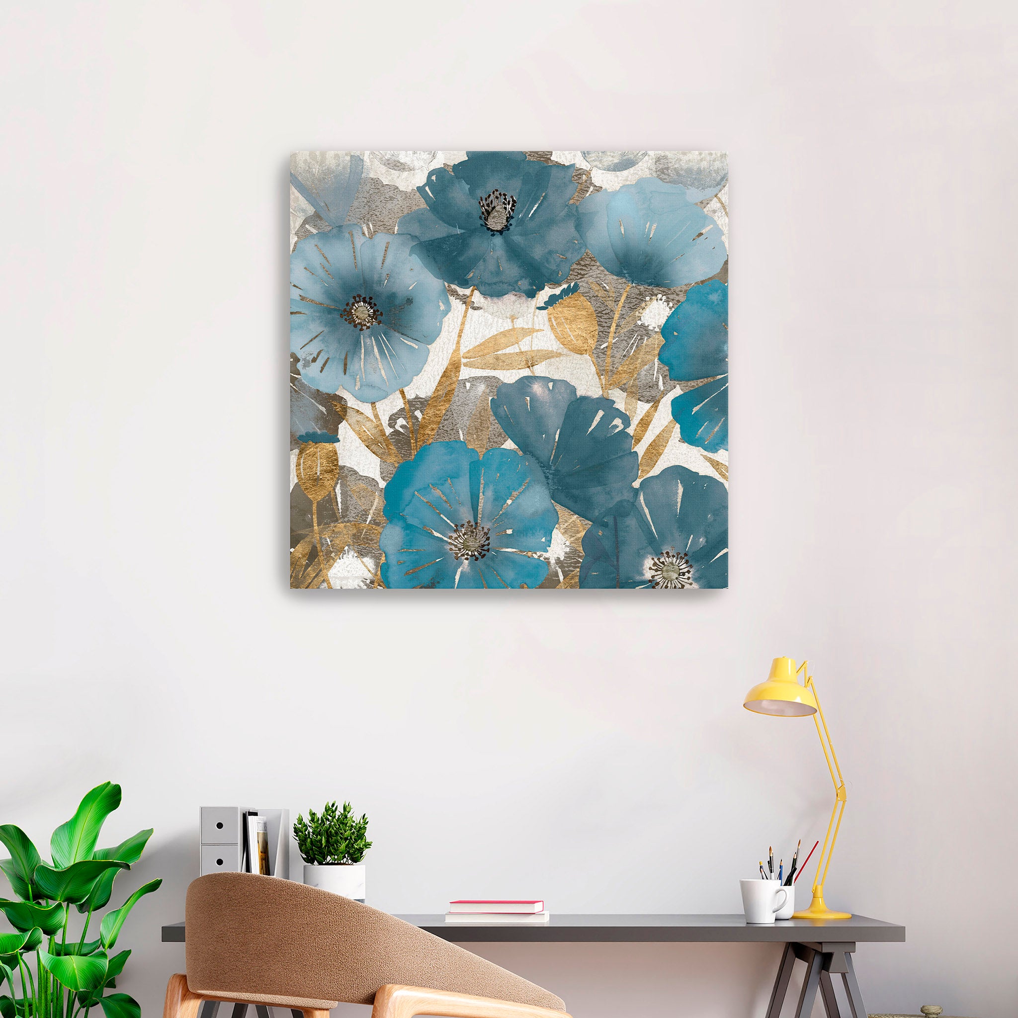 Blue and Gold Poppies Canvas Wall Art