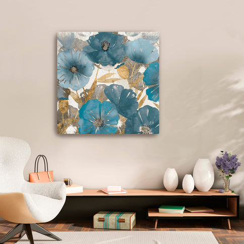 Blue and Gold Poppies Canvas Wall Art