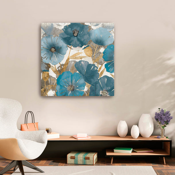 Blue and Gold Poppies Canvas Wall Art