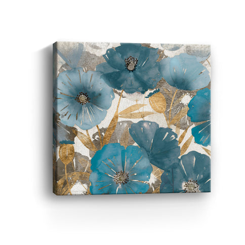 Blue and Gold Poppies Canvas Wall Art