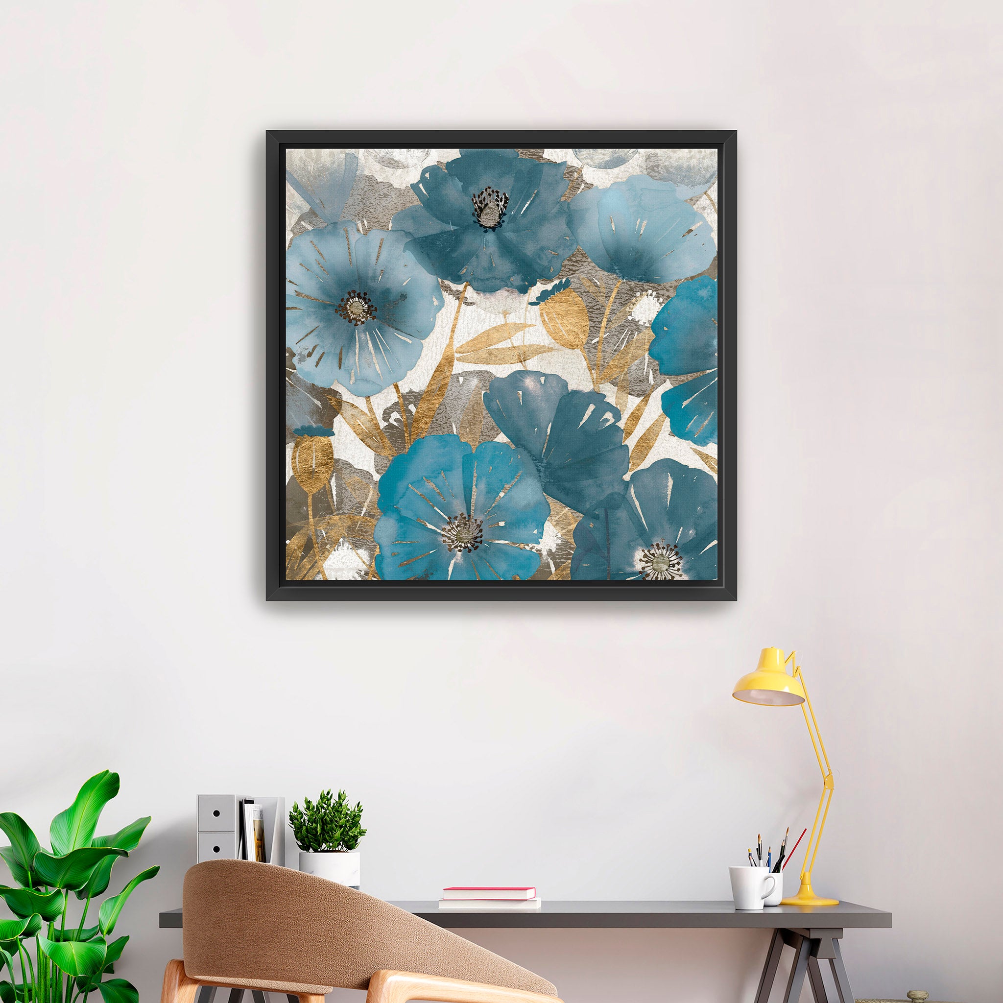 Blue and Gold Poppies Canvas Wall Art