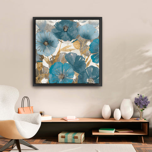 Blue and Gold Poppies Canvas Wall Art