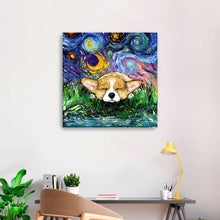 Sleepy Corgi Night Canvas Wall Art