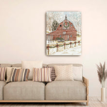 Snowy Red Barn Christmas