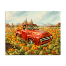 Truck and pumpkin field