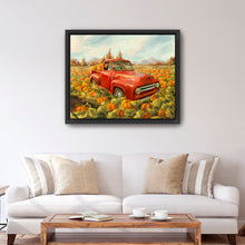 Truck and pumpkin field