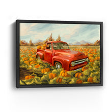 Truck and pumpkin field