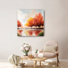 Autumn lake and deers