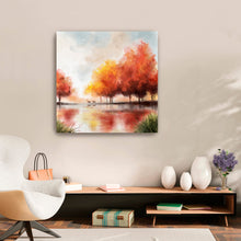 Autumn lake and deers