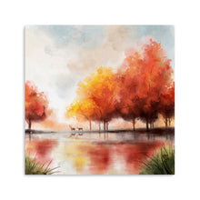 Autumn lake and deers