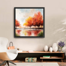 Autumn lake and deers