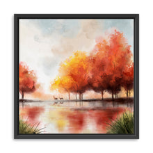 Autumn lake and deers