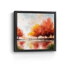 Autumn lake and deers