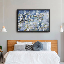 Cherry Blossom Branch Blue and White Landscape