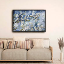 Cherry Blossom Branch Blue and White Landscape